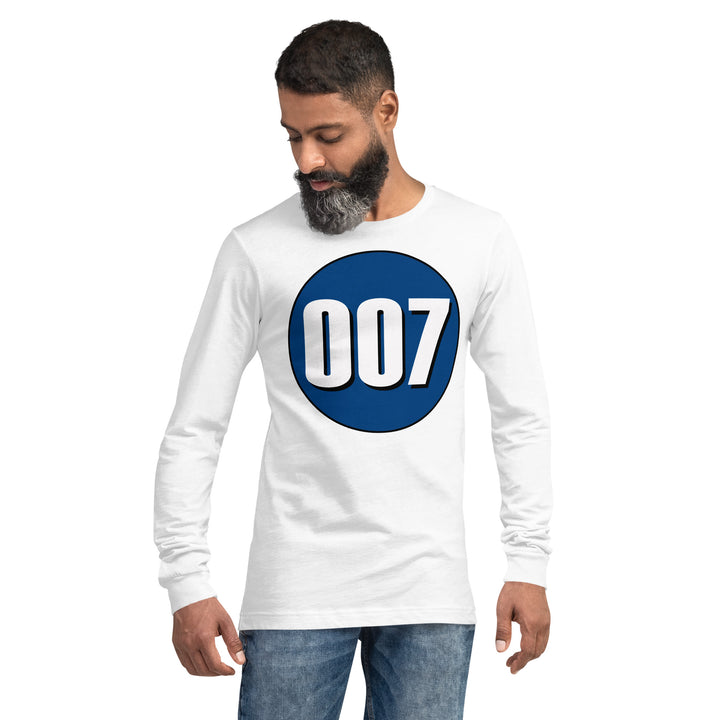 Unisex Long Sleeve Tee: White on Navy Blue 007