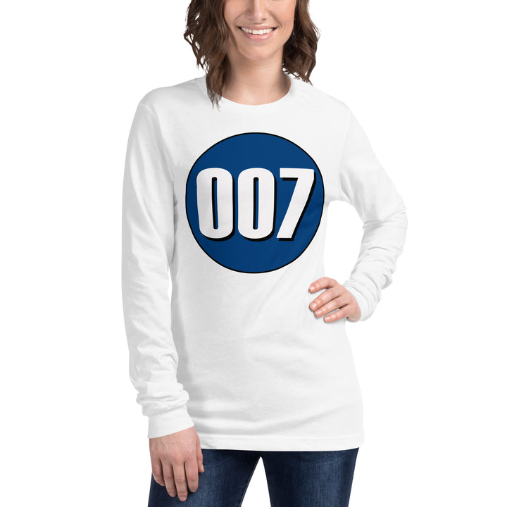 Unisex Long Sleeve Tee: White on Navy Blue 007