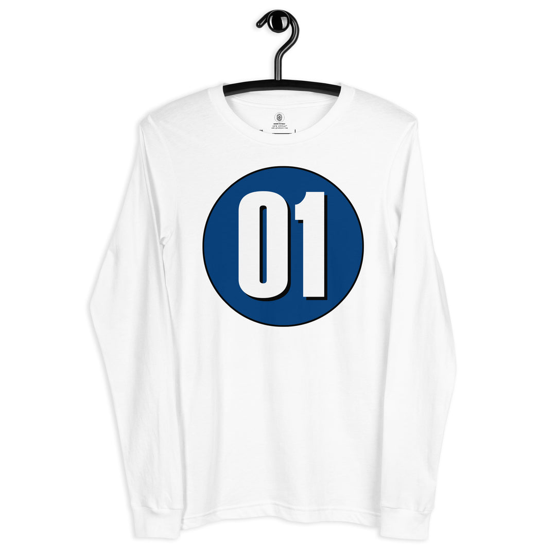 Unisex Long Sleeve Tee: White on Navy Blue 01