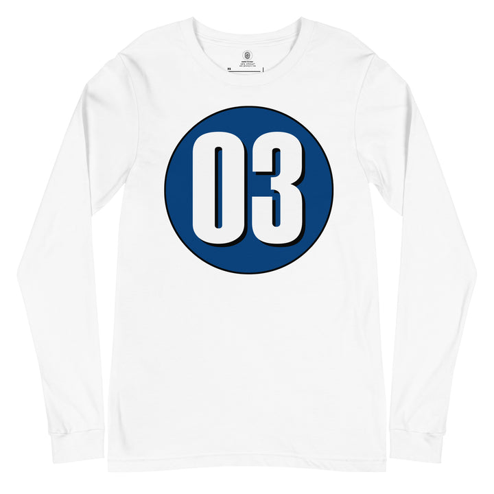 Unisex Long Sleeve Tee: White on Navy Blue 03