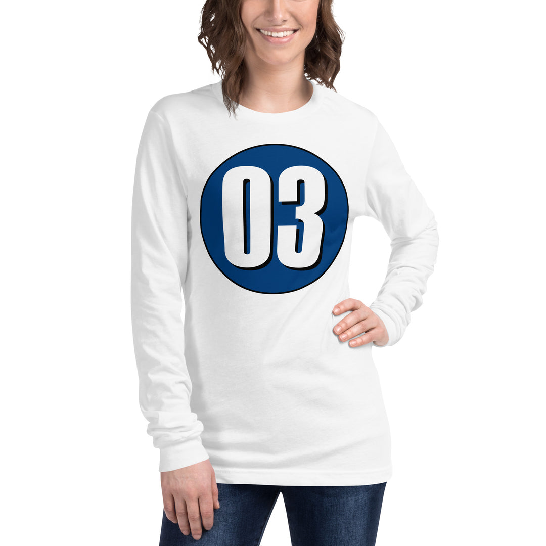 Unisex Long Sleeve Tee: White on Navy Blue 03