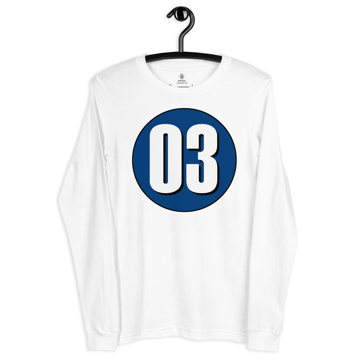 Unisex Long Sleeve Tee: White on Navy Blue 03