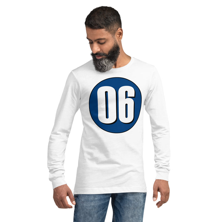 Unisex Long Sleeve Tee: White on Navy Blue 06