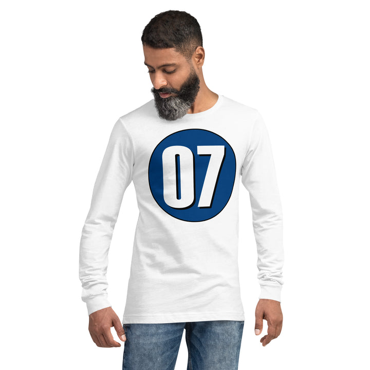 Unisex Long Sleeve Tee: White on Navy Blue 07