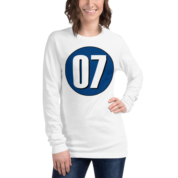 Unisex Long Sleeve Tee: White on Navy Blue 07