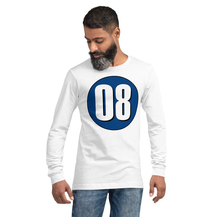 Unisex Long Sleeve Tee: White on Navy Blue 08