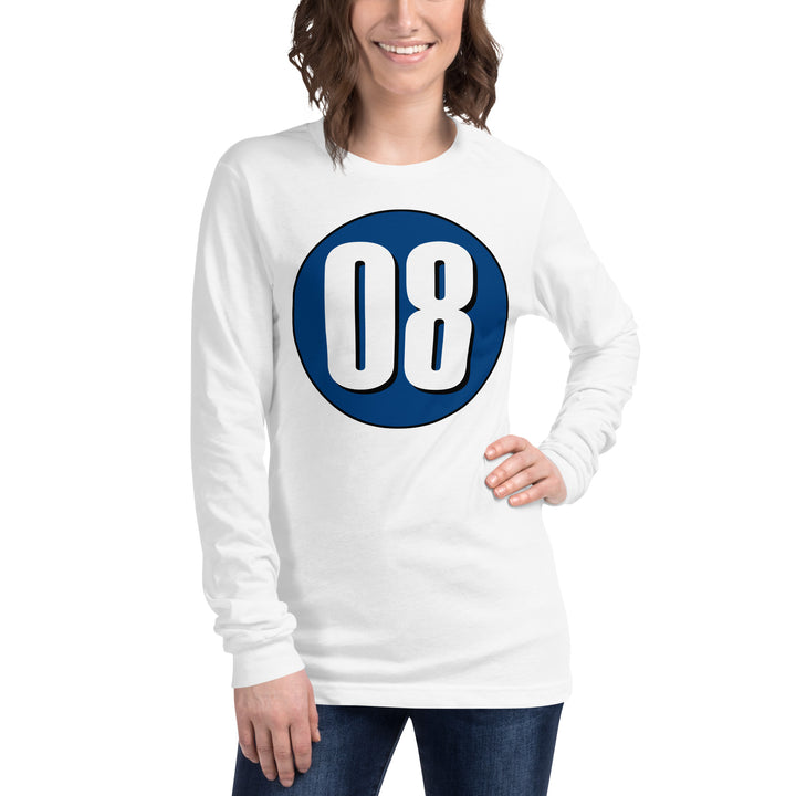 Unisex Long Sleeve Tee: White on Navy Blue 08