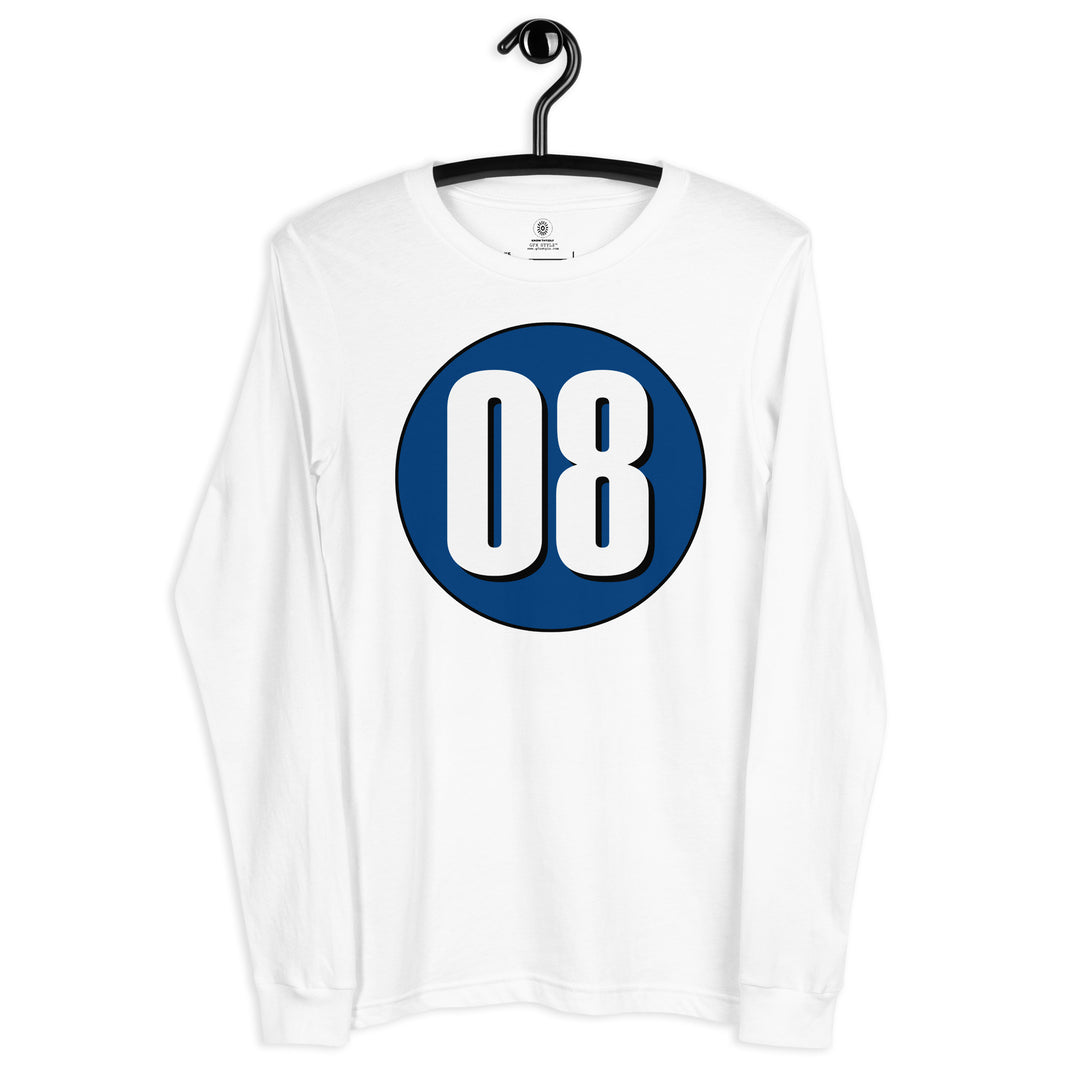 Unisex Long Sleeve Tee: White on Navy Blue 08