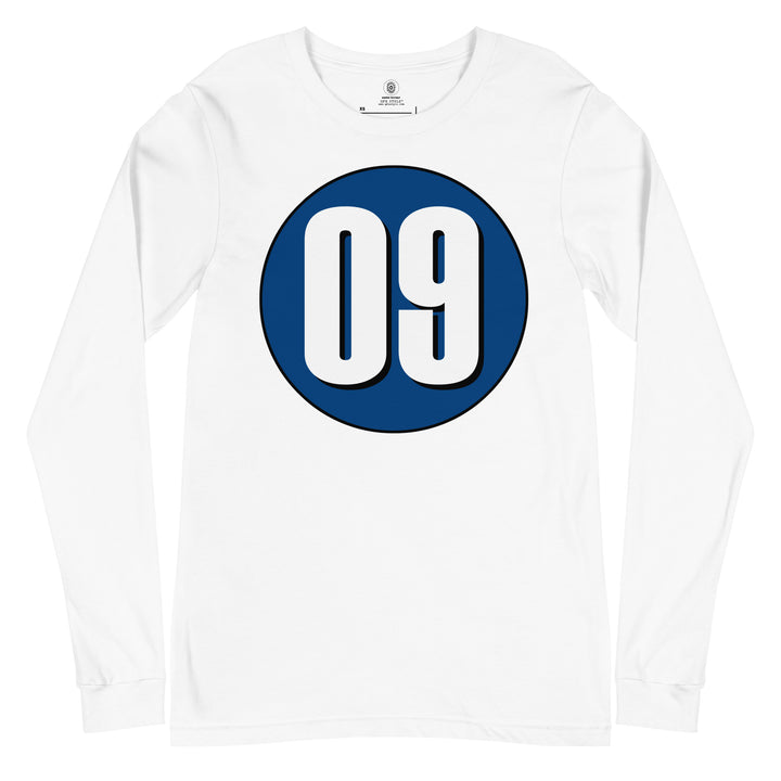 Unisex Long Sleeve Tee: White on Navy Blue 09