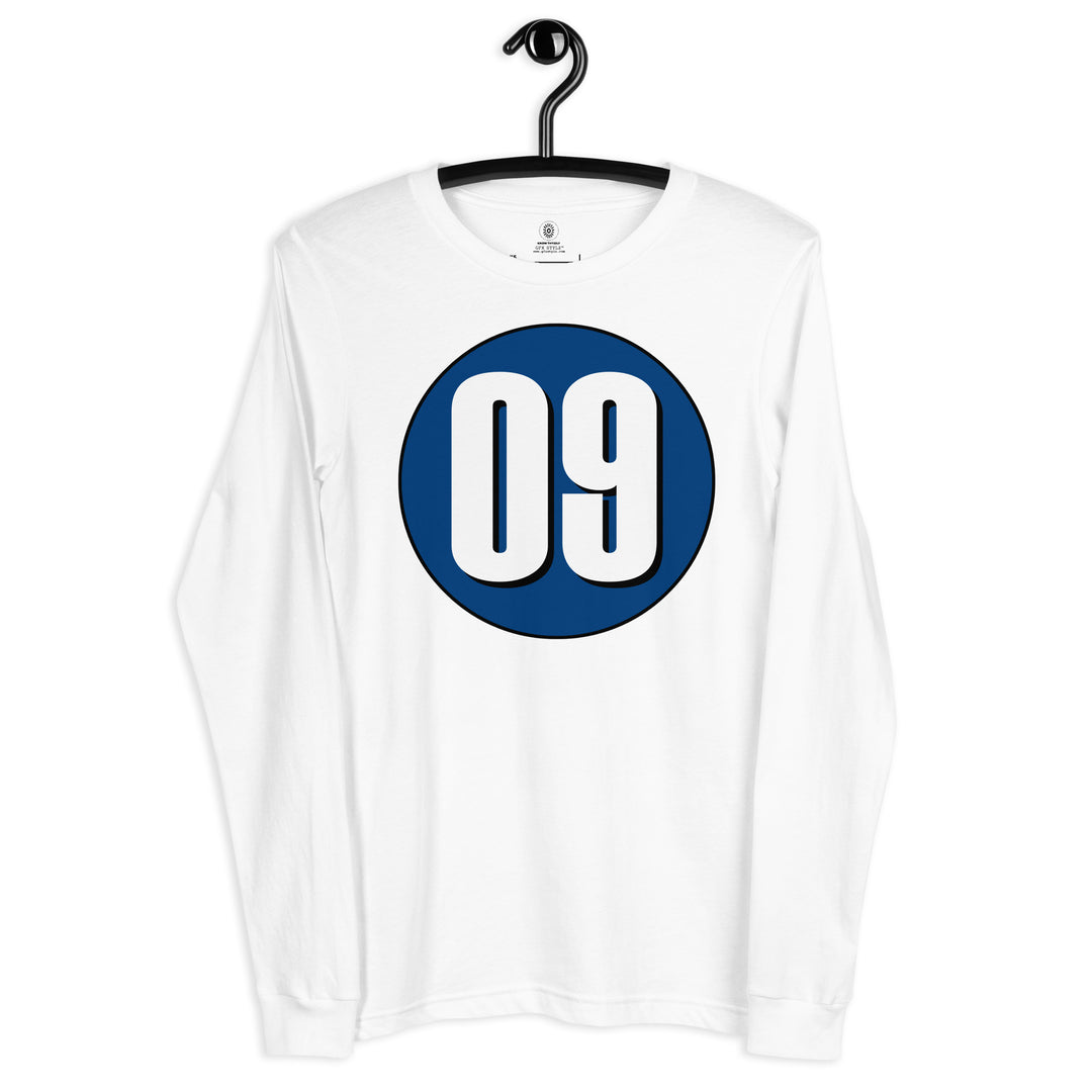 Unisex Long Sleeve Tee: White on Navy Blue 09