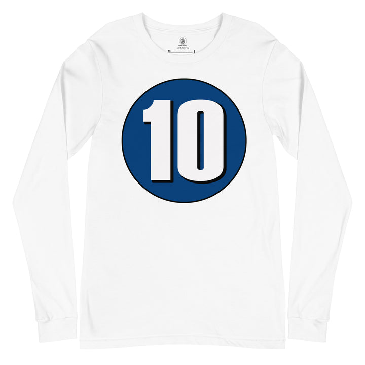 Unisex Long Sleeve Tee: White on Navy Blue 10