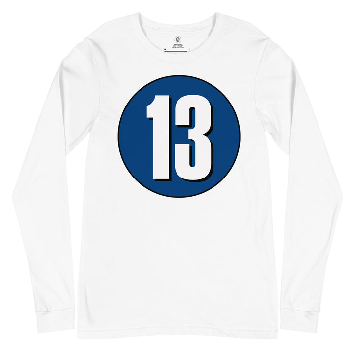 Unisex Long Sleeve Tee: White on Navy Blue 13