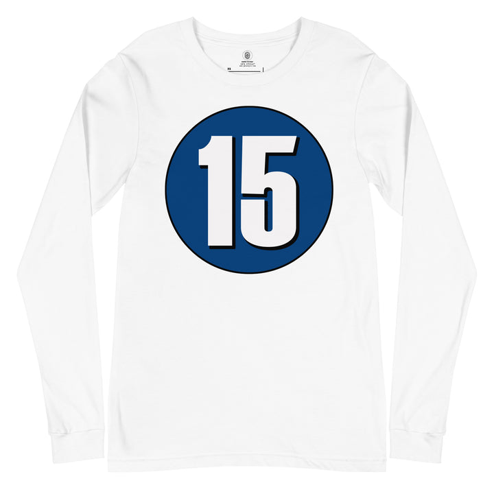 Unisex Long Sleeve Tee: White on Navy Blue 15