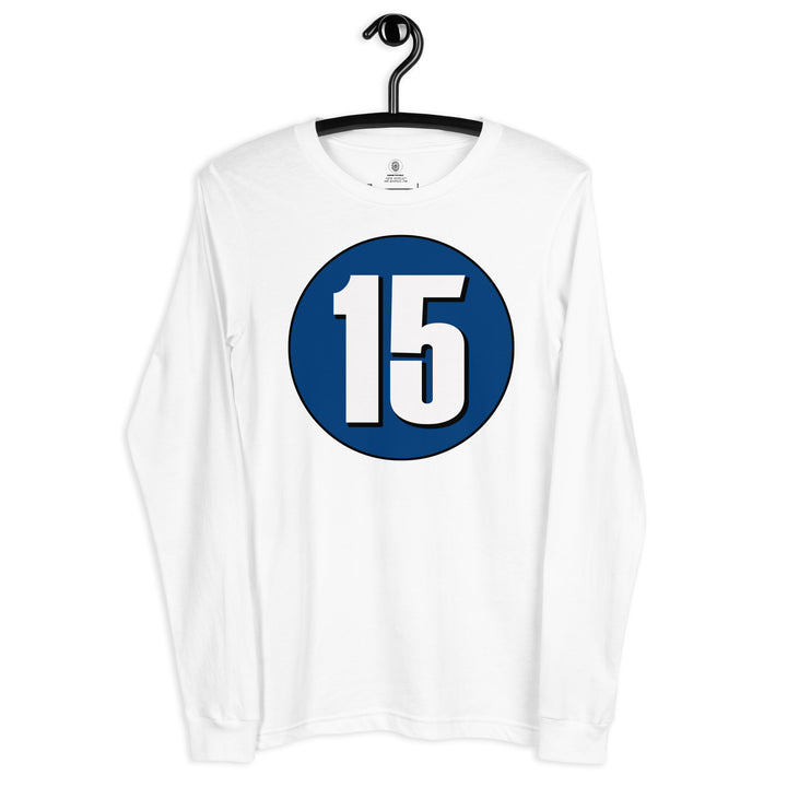 Unisex Long Sleeve Tee: White on Navy Blue 15