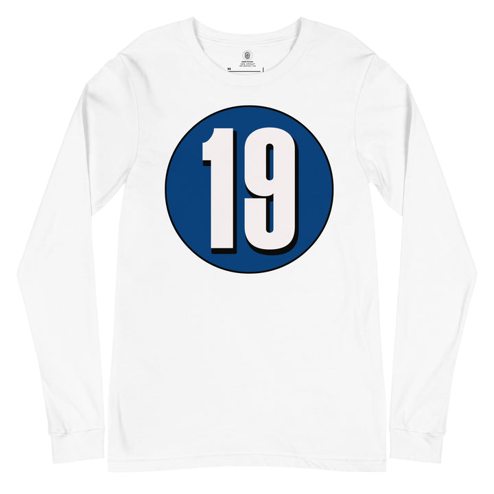 Unisex Long Sleeve Tee: White on Navy Blue 19