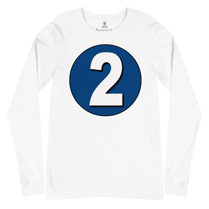 Unisex Long Sleeve Tee: White on Navy Blue 2