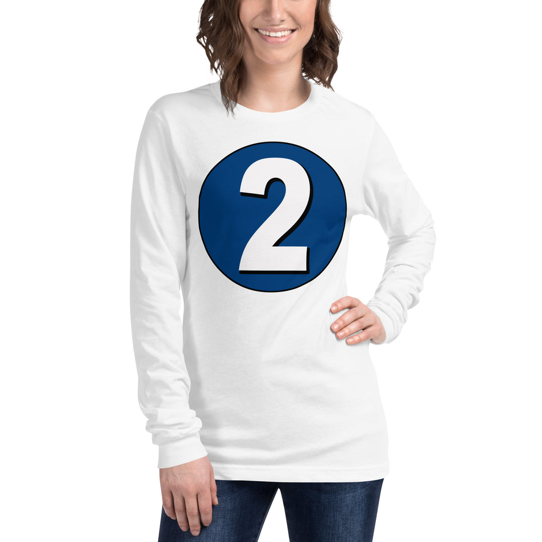 Unisex Long Sleeve Tee: White on Navy Blue 2