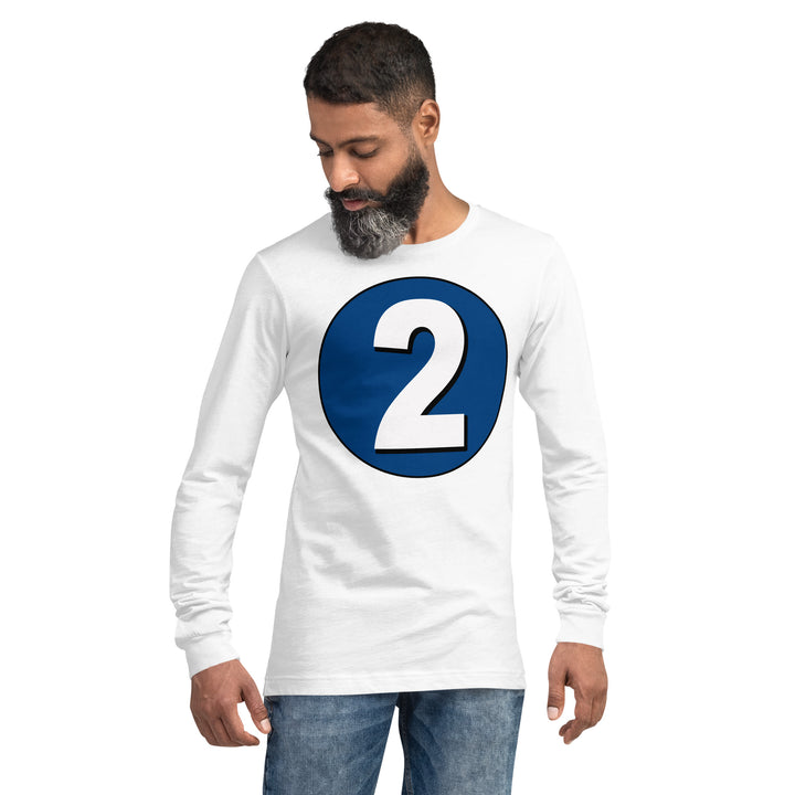 Unisex Long Sleeve Tee: White on Navy Blue 2