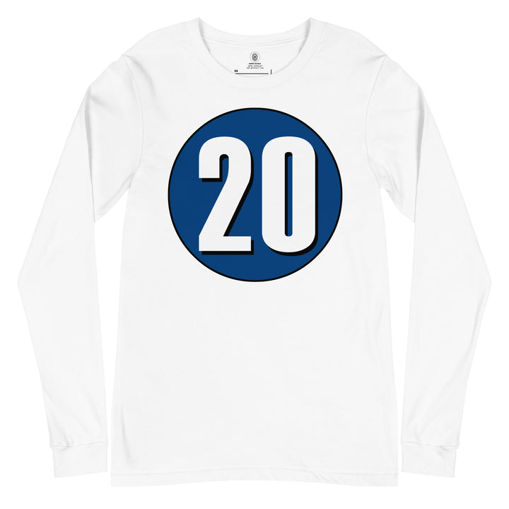 Unisex Long Sleeve Tee: White on Navy Blue 20