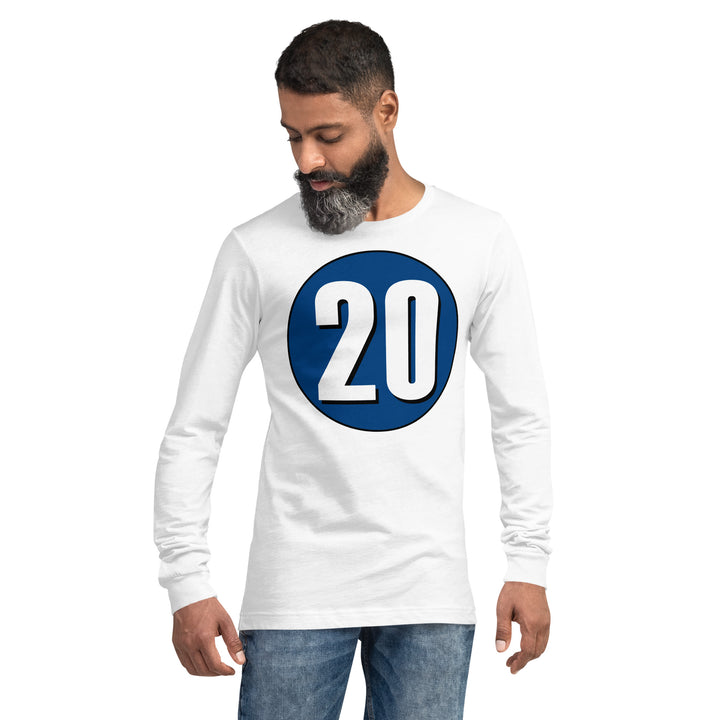 Unisex Long Sleeve Tee: White on Navy Blue 20