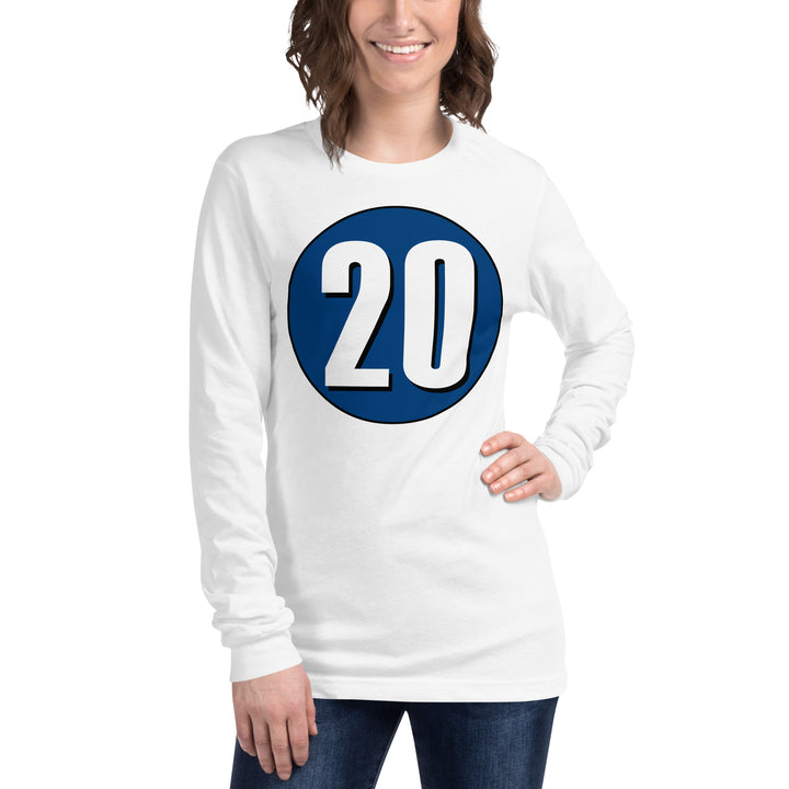 Unisex Long Sleeve Tee: White on Navy Blue 20