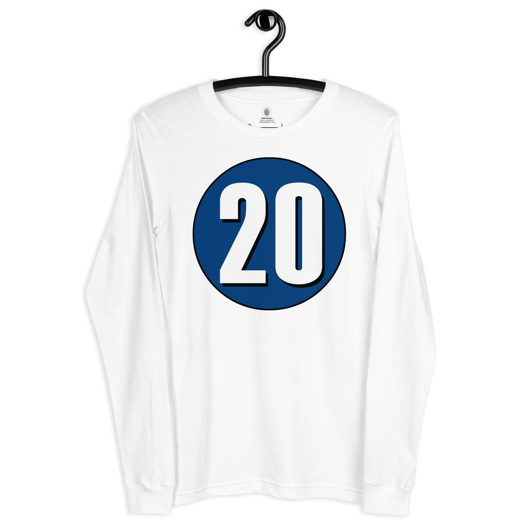 Unisex Long Sleeve Tee: White on Navy Blue 20