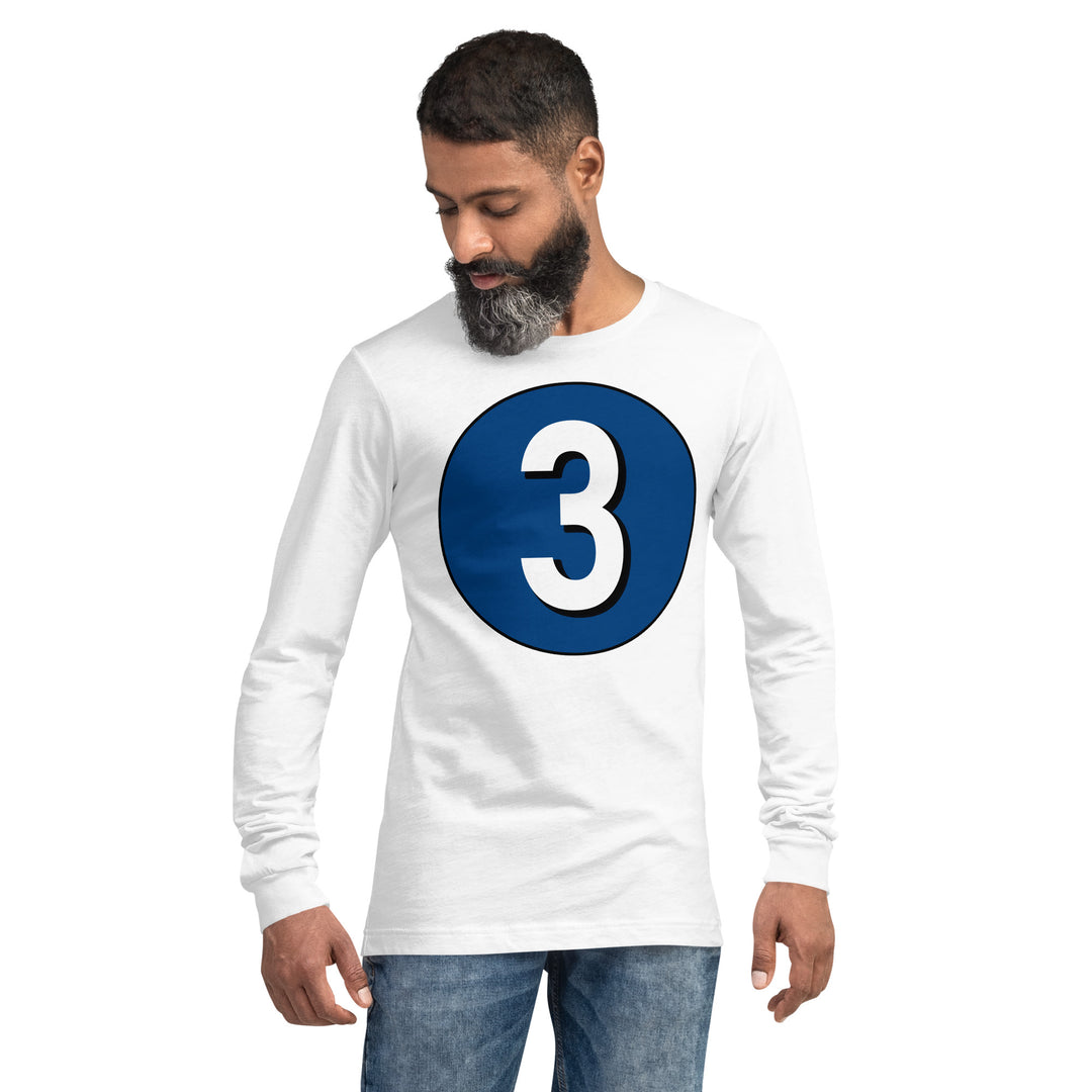 Unisex Long Sleeve Tee: White on Navy Blue 3