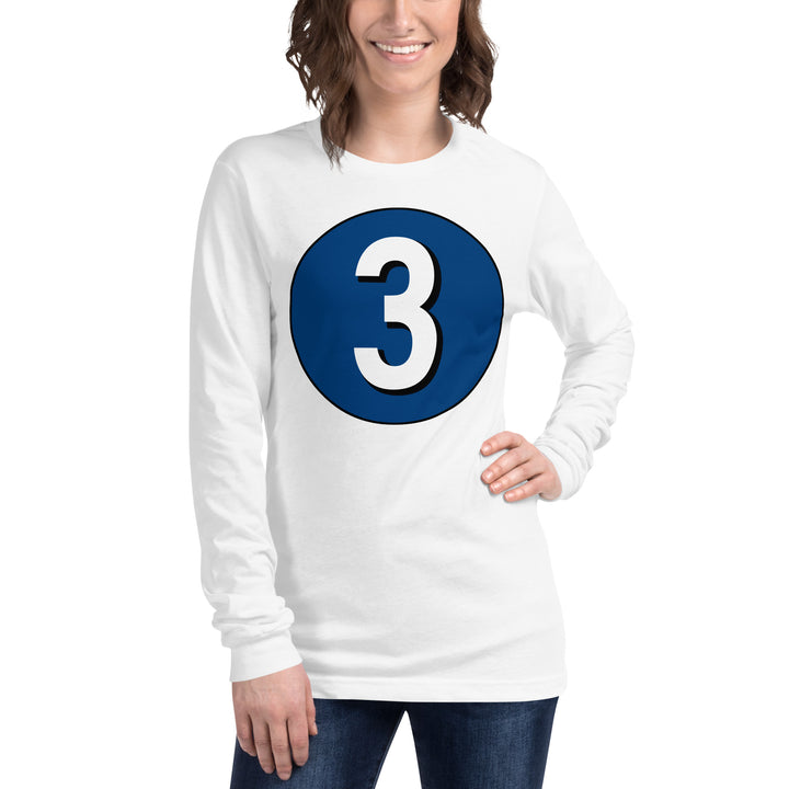 Unisex Long Sleeve Tee: White on Navy Blue 3