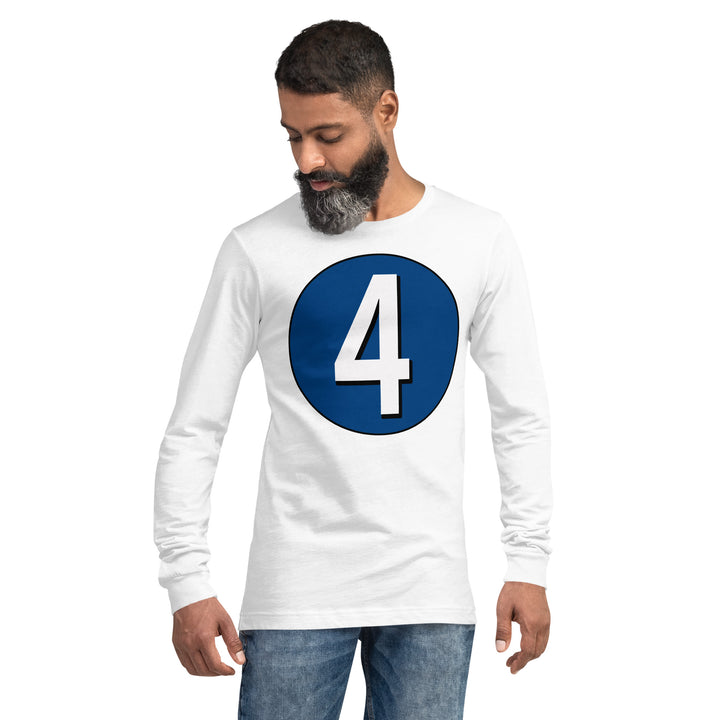 Unisex Long Sleeve Tee: White on Navy Blue 4