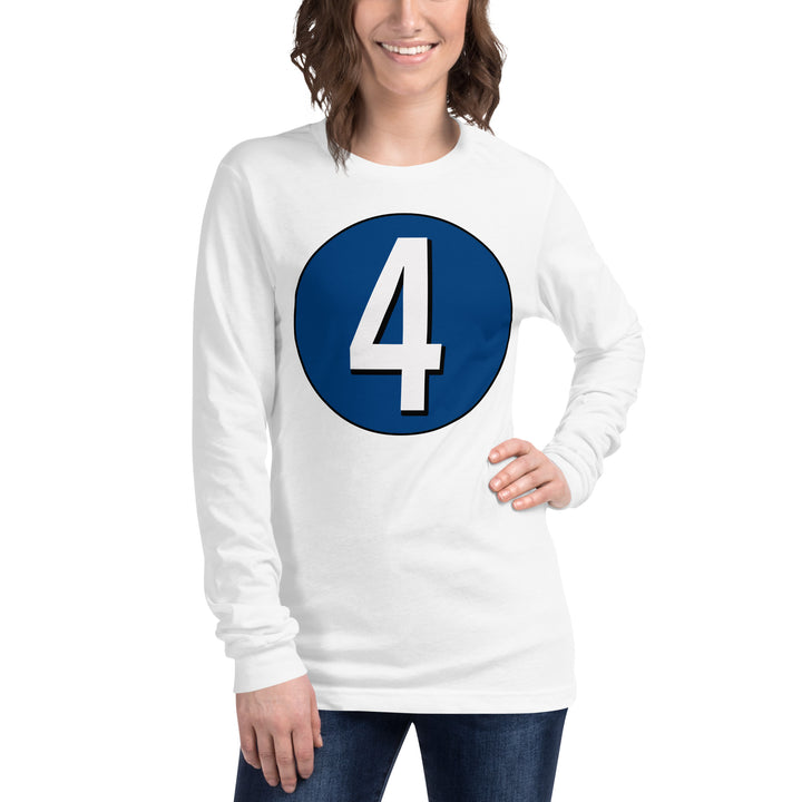 Unisex Long Sleeve Tee: White on Navy Blue 4