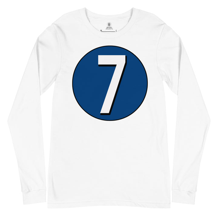 Unisex Long Sleeve Tee: White on Navy Blue 7