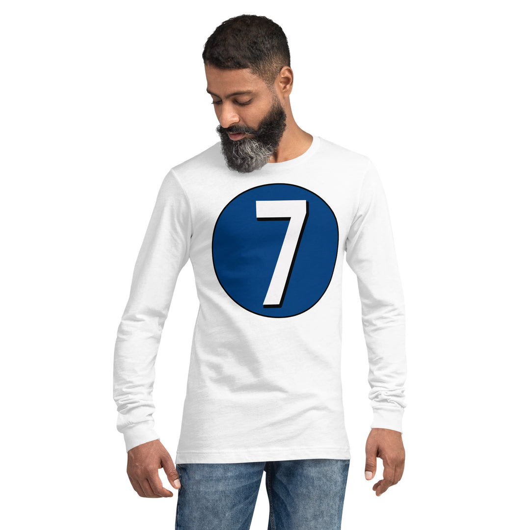 Unisex Long Sleeve Tee: White on Navy Blue 7