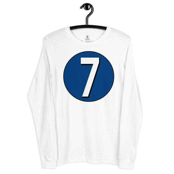 Unisex Long Sleeve Tee: White on Navy Blue 7