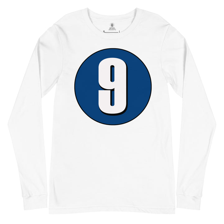 Unisex Long Sleeve Tee: White on Navy Blue 9