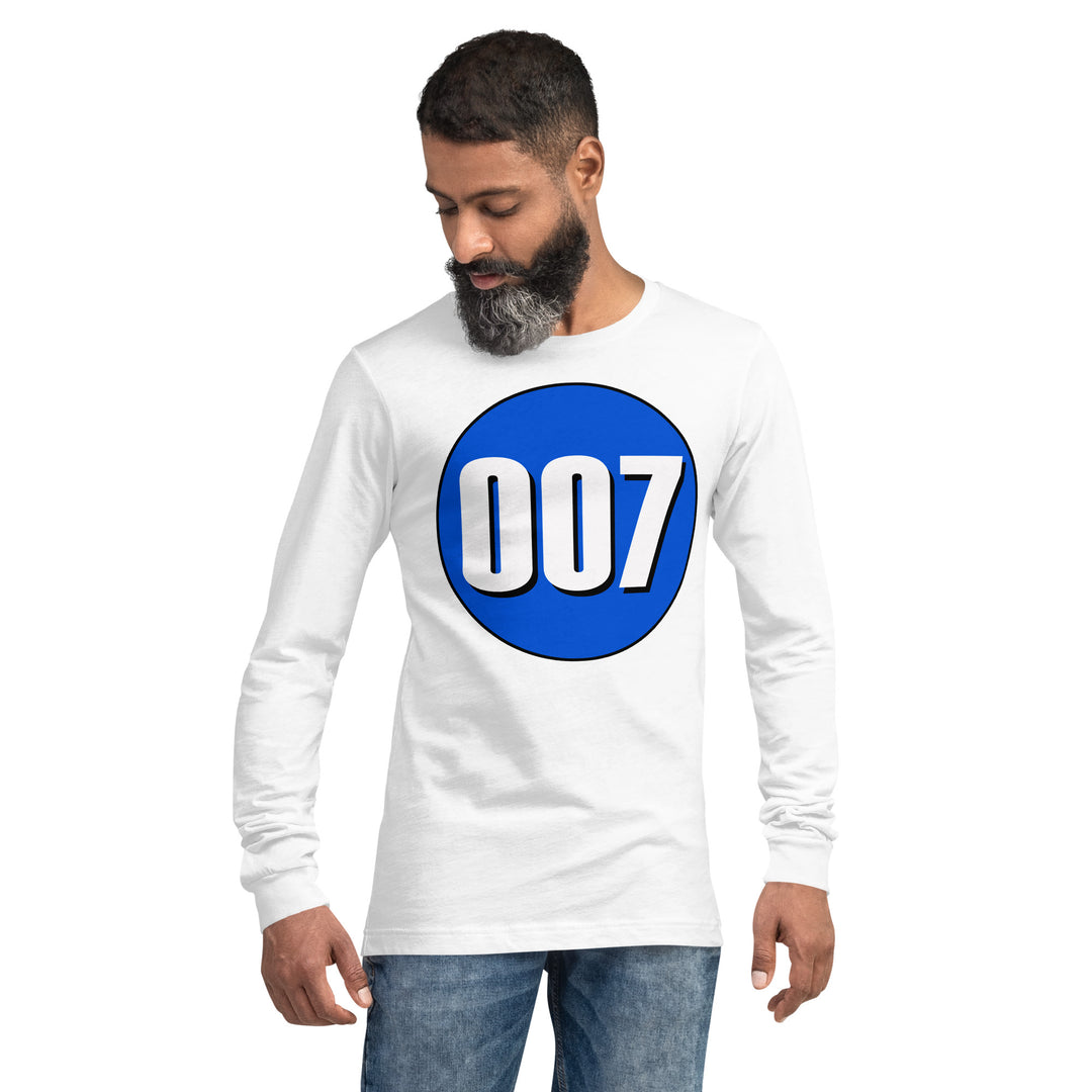 Unisex Long Sleeve Tee: White on Periwinkle 007