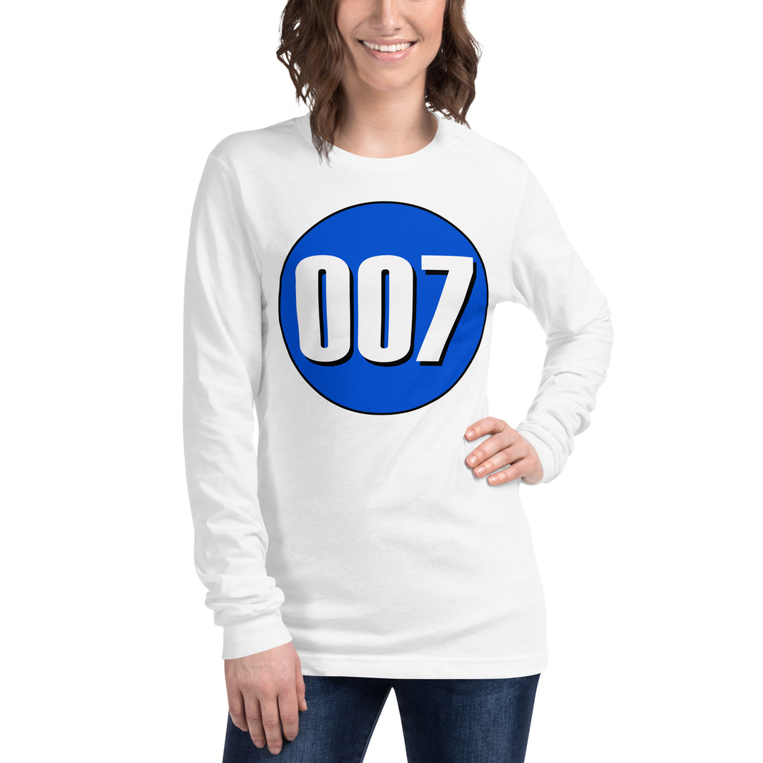 Unisex Long Sleeve Tee: White on Periwinkle 007