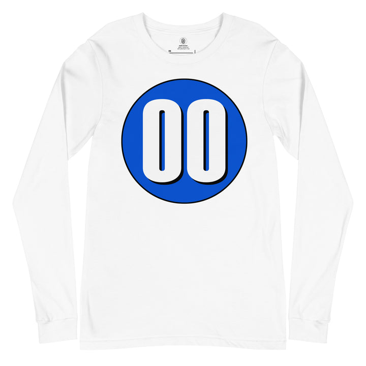 Unisex Long Sleeve Tee: White on Periwinkle 00