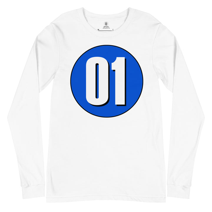 Unisex Long Sleeve Tee: White on Periwinkle 01