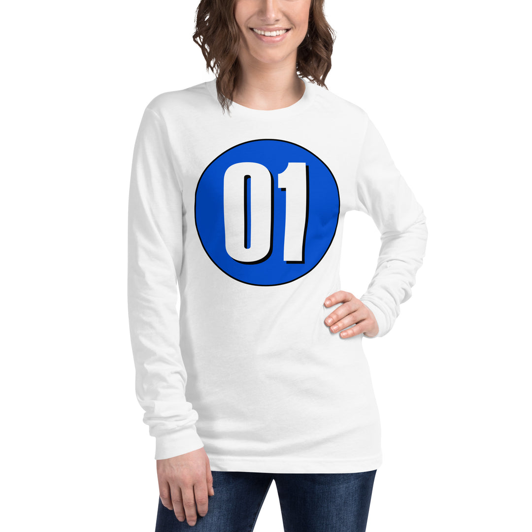 Unisex Long Sleeve Tee: White on Periwinkle 01