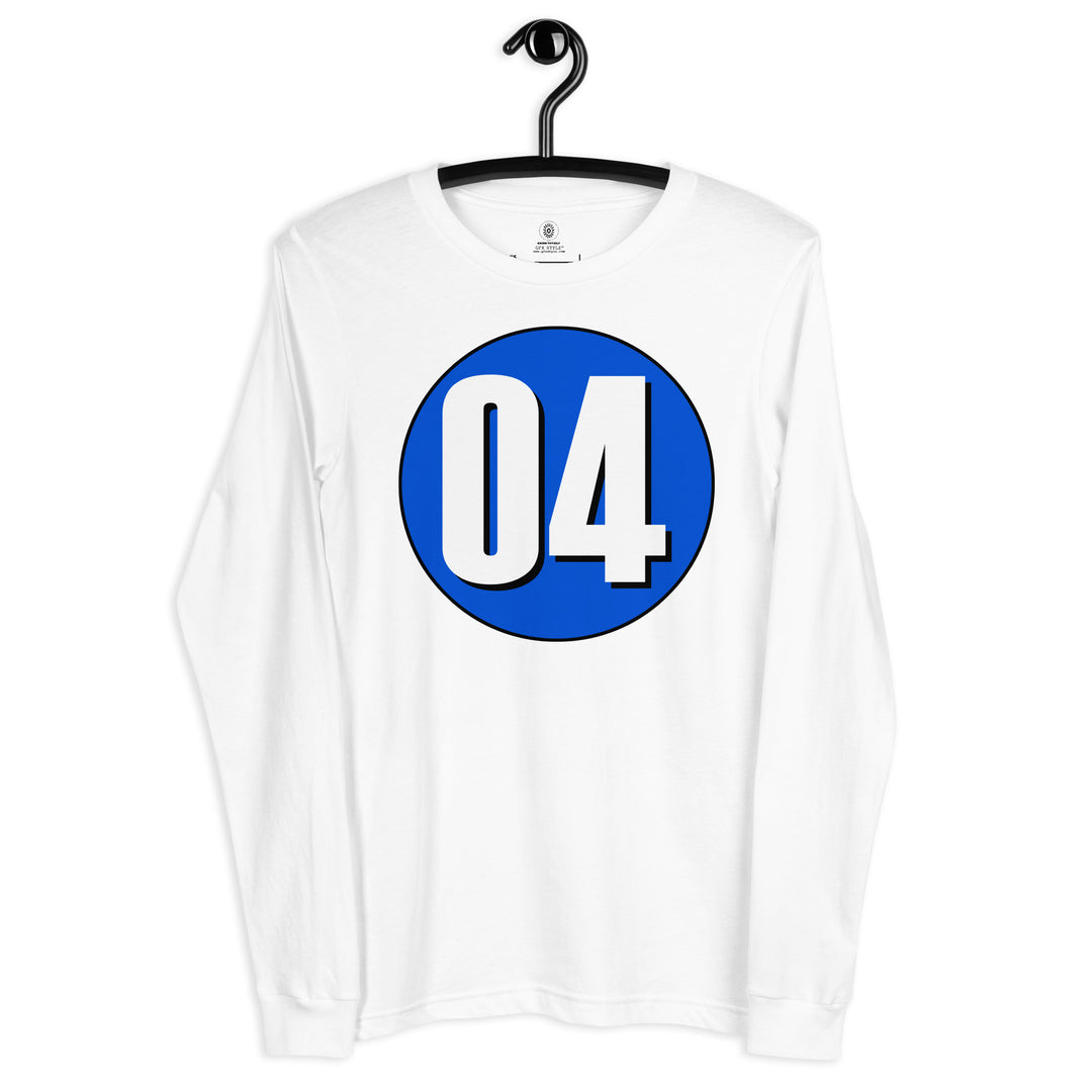 Unisex Long Sleeve Tee: White on Periwinkle 04