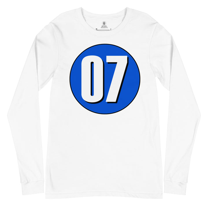 Unisex Long Sleeve Tee: White on Periwinkle 07