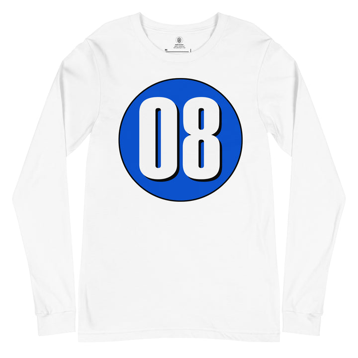 Unisex Long Sleeve Tee: White on Periwinkle 08