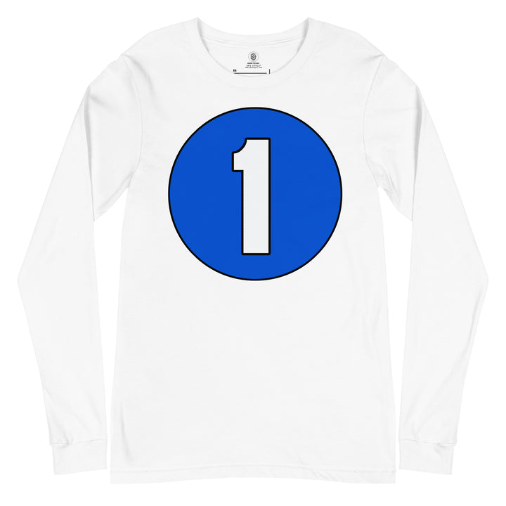 Unisex Long Sleeve Tee: White on Periwinkle 1