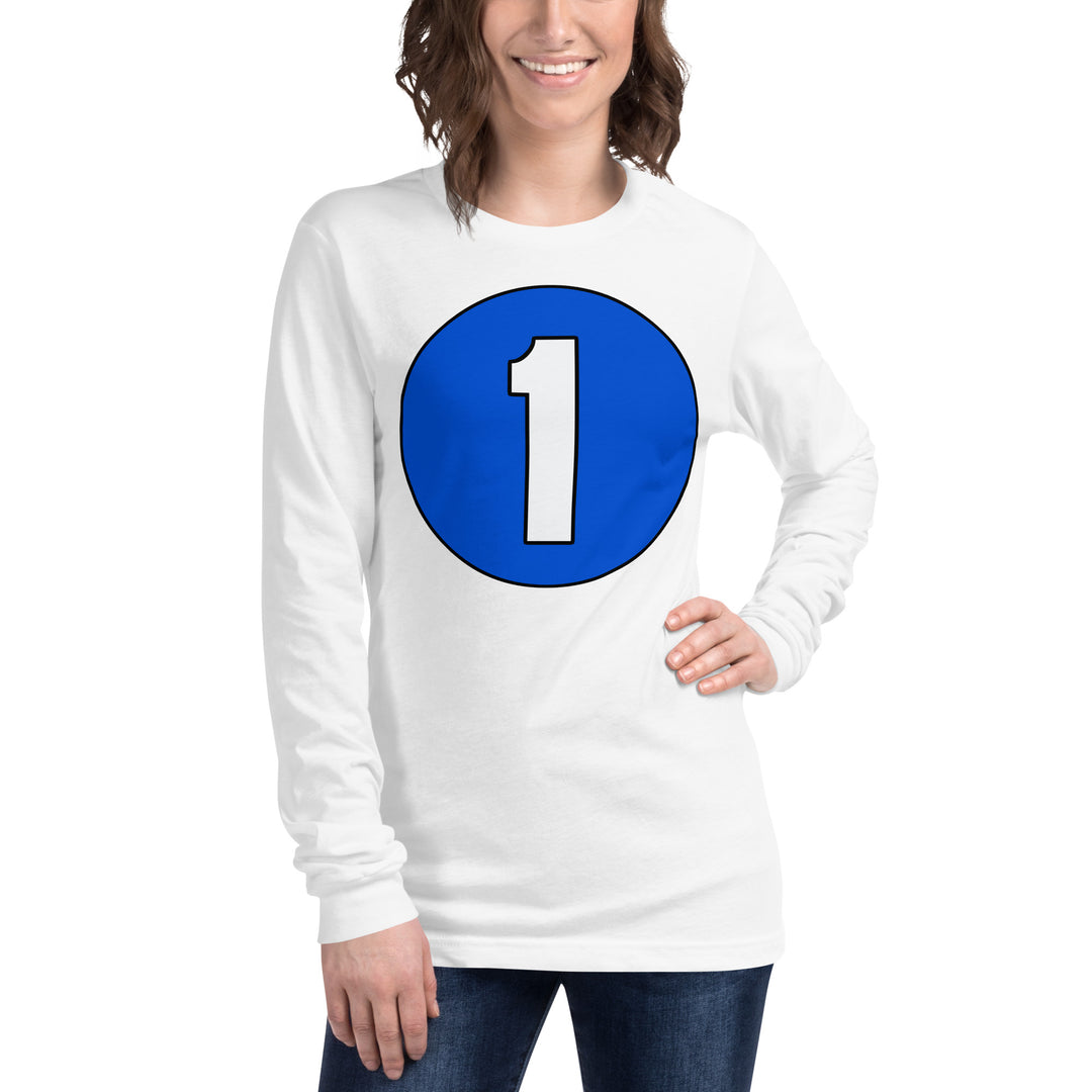 Unisex Long Sleeve Tee: White on Periwinkle 1