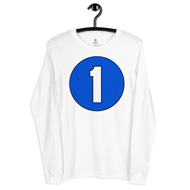 Unisex Long Sleeve Tee: White on Periwinkle 1