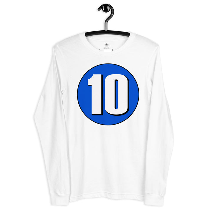 Unisex Long Sleeve Tee: White on Periwinkle 10