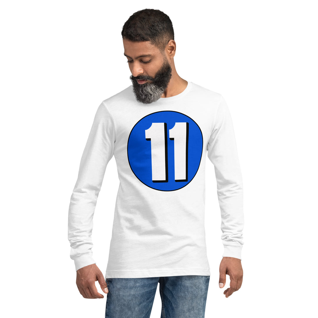 Unisex Long Sleeve Tee: White on Periwinkle 11