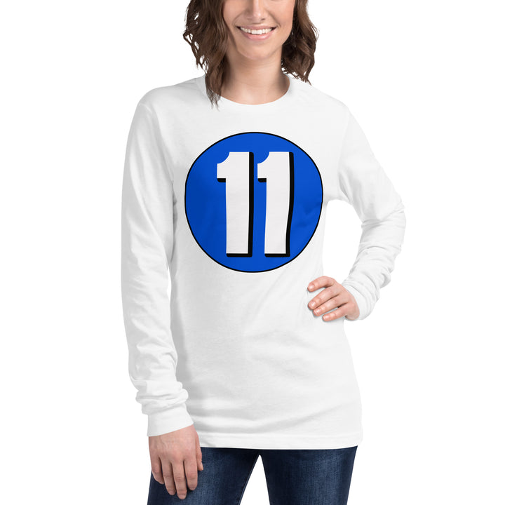 Unisex Long Sleeve Tee: White on Periwinkle 11