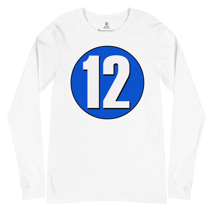 Unisex Long Sleeve Tee: White on Periwinkle 12