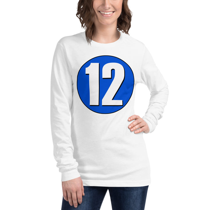 Unisex Long Sleeve Tee: White on Periwinkle 12